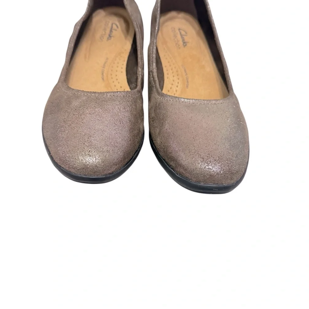 Clarks Collection‎ Flexible Slir-On Flats - Jenette Lase Pewter Suede,  Sz 9